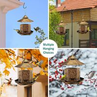 Hanging Wild Bird Feeder Gazebo Birdfeeder Outside Decoration -Perfect for Attracting Birds on Outdoor Garden Yard for Bird Lover Kids, 2.6lb Capacity Hexagon Shaped with Roof Avoid Weather and Water