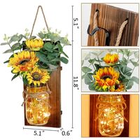 Set of 2 Sunflower Mason Jar Sconces Wall Decor, Rustic Wall Sconces Handmade Hanging Mason Jars with LED Fairy Lights for Home Kitchen Living Room Farmhouse House Decorations Lights