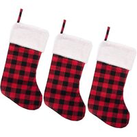 Christmas Stockings - 41.91 cm red and black buffalo plaid Christmas stockings decorated with plush cuffs for family holiday Christmas party decorations, 3 pieces