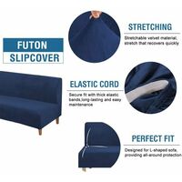 Real Velvet Futon Cover Armless Sofa Covers Sofa Bed Covers Stretch Futon Couch Cover Sofa Slipcover Furniture Protector Feature Thick Soft Cozy Velvet Fabric Form Fitted Stay in Place, Navy