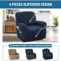 4-Pieces Recliner Chair Covers Velvet Stretch Reclining Couch Covers for 1 Cushion Sofa Slipcovers Furniture Covers Form Fit Customized Style Thick Soft Washable(Small, Navy)