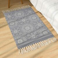 Cotton Rug with Tassels Hand-woven / Washable Mat for Bedroom, Kitchen, Laundry (60 x 130cm)