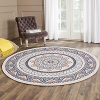 Round Woven Cotton Rug with Fringes Bohemian Print Rug Washable Non-slip Absorbent for Living Room Bedroom Kitchen Room Laundry Room 120cm
