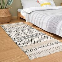 Kitchen Area Rug Area Rug with Cotton Fringe Doormat Entrance Rug Black Hallway Washable Woven Rugs, for Balcony Living Room Bedroom