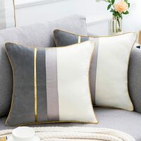 Velvet Cushion Covers 45cm x 45cm Grey Patchwork Gold Leather Striped Throw Pillow Cases Modern Luxury Decorative Pillowcases for Couch Car Living Room Bedroom Throw Pillow Covers Pack of 2