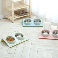 Pet Bowl Set, Stainless Cat Bowl, Double Bowl Dog and Cat Food Bowl (S, Green)