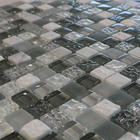 Mosaïque Marbre et Verre Glacier Gris - vendu par carton de 0.92 m²