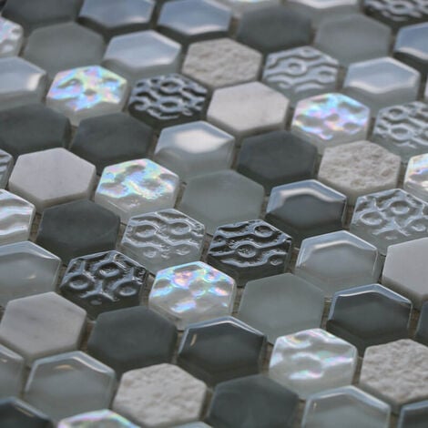 Mosaïque Marbre et Verre Glacier Gris Hexa - vendu par carton de 1.0 m²