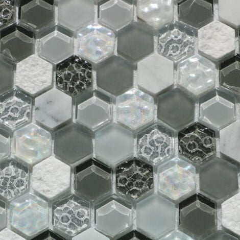 Mosaïque Marbre et Verre Glacier Gris Hexa - vendu par carton de 1.0 m²