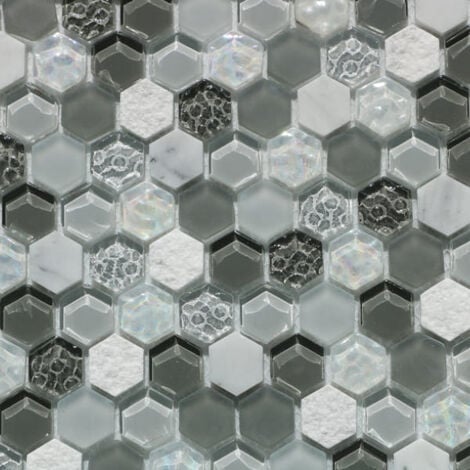 Mosaïque Marbre et Verre Glacier Gris Hexa - vendu par carton de 1.0 m²