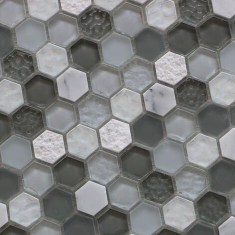 Mosaïque Marbre et Verre Glacier Gris Hexa - vendu par carton de 1.0 m²