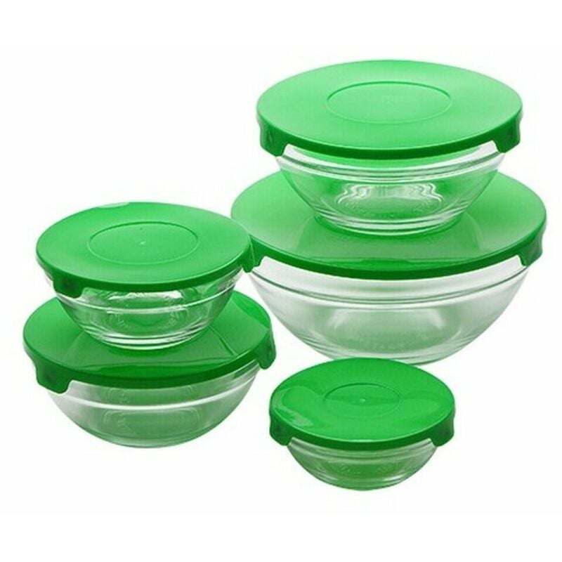 Set De Fiambreras renberg verde vidrio cristal 5 pcs 6924691389975 s5000253 twister boles recipientes redondos tapa color aptos para congelador rb4419gr