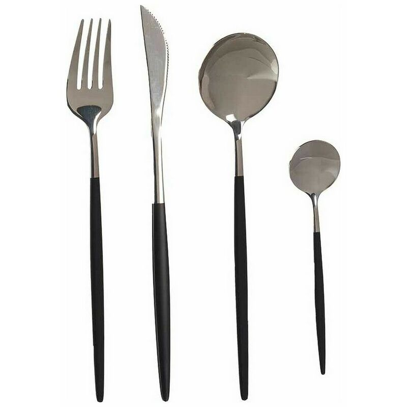 Set de Cubiertos Plateado Negro Acero Inoxidable (8 pcs) 8430852752208 S3610003 Kinvara