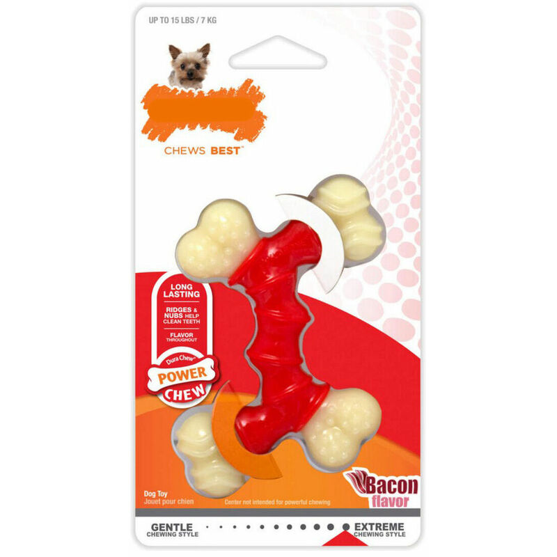 Mordedor de perro Nylabone Extreme Chew Doble Bacon Nylon Termoplástico Talla XS 0018214826484 S6103388 Nylabone