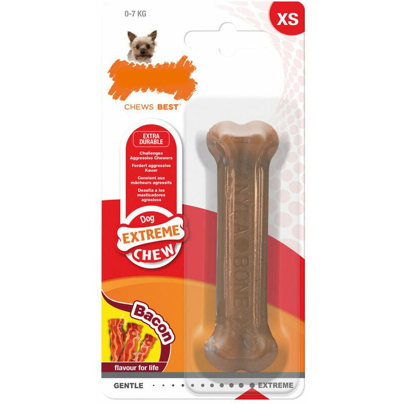 Mordedor de perro Nylabone Dura Chew Bacon Nylon Talla XS 0018214816218 S6100993 Nylabone