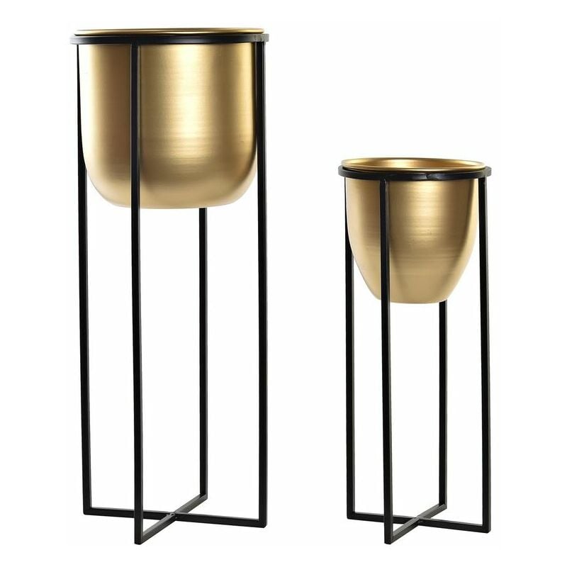 Set Macetas Dkd home decor negro dorado metal moderno 20 x 505 8424001964642 s3034680