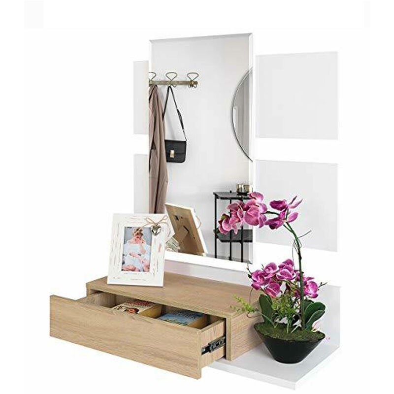 Dmora Mobile Da Ingresso A Due Cassetti Con Specchiera, Cm 80 X 27 X 170,  Colore Bianco E Cemento : .it: Casa e cucina