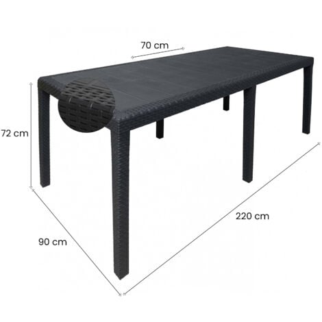 Dmora - Tavolo da esterno Abbaviva, Ripiano rettangolare allungabile da pranzo, Tavolo da giardino estensibile effetto rattan, 100% Made in Italy, 150/220x90h72 cm, Antracite