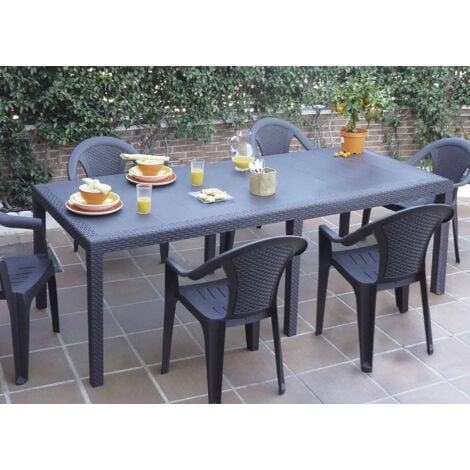 Dmora - Tavolo da esterno Abbaviva, Ripiano rettangolare allungabile da pranzo, Tavolo da giardino estensibile effetto rattan, 100% Made in Italy, 150/220x90h72 cm, Antracite