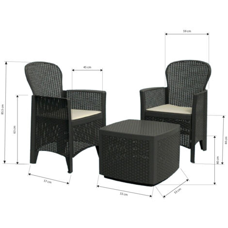 Set salotto da esterno, Set da giardino con 2 poltrone ed 1 tavolino contenitore, Salottino effetto rattan, 100% Made in Italy, Antracite