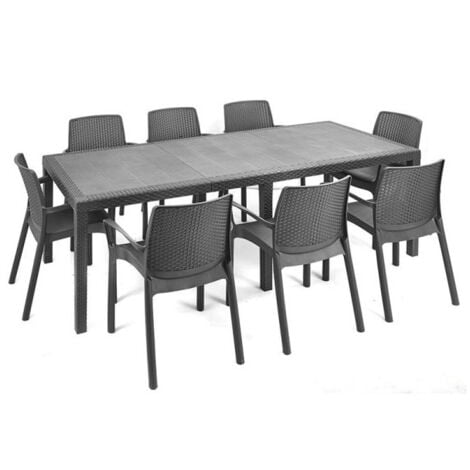 Tavolo da esterno, Ripiano rettangolare allungabile da pranzo, Tavolo da giardino estensibile effetto rattan, 100% Made in Italy, 150/220x90h72 cm, Antracite