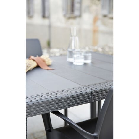 Tavolo da esterno, Ripiano rettangolare allungabile da pranzo, Tavolo da giardino estensibile effetto rattan, 100% Made in Italy, 150/220x90h72 cm, Antracite