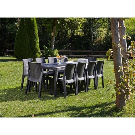 Tavolo da esterno, Ripiano rettangolare allungabile da pranzo, Tavolo da giardino estensibile effetto rattan, 100% Made in Italy, 150/220x90h72 cm, Antracite