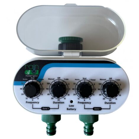 Outile – Programmateur d'arrosage 2 voies 3/4 – Alimentation 2 piles AAA – Pression 0.5 à 8 Bars – Débit max 30L/min – Résistance IPX6 (1/2)