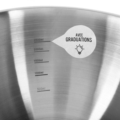 Bol mélangeur Inox gradué  base caoutchouc  26 cm