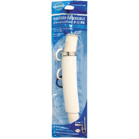 Tuyau Flexible Extensible Évacuation 32 Mm - Raccord Siphon 1'' 1/4 - Blanc PVC