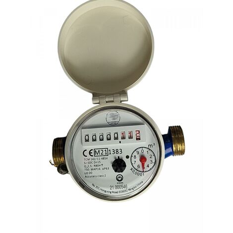 Outile – Compteur d’eau froide à jet unique 3/4' – Débit continu 2.5 m3/h – Pression max 16 bars – Raccord double mâle M/M 20/27