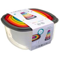 5Five Simply Smart – Lot de 7 boîtes de conservation carrées en plastique transparent – Couvercles hermétiques colorés – Compatible congélateur et micro-ondes