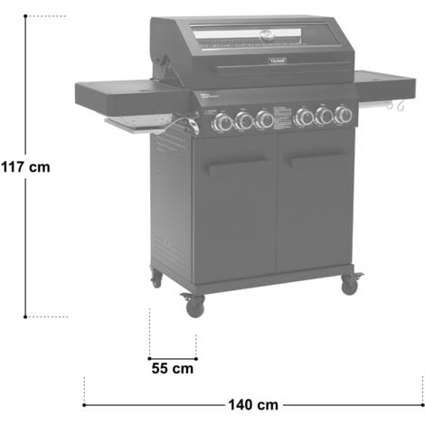 TAINO PLATINUM YAMARA DARK 4+2 Gasgrill Stahl 4 Brenner Sear-Burner Backburner mit Abdeckhaube