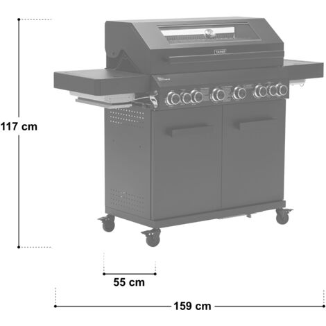 TAINO PLATINUM YAMARA DARK 6+2 Gasgrill Stahl 6 Brenner Sear-Burner Backburner mit Abdeckhaube