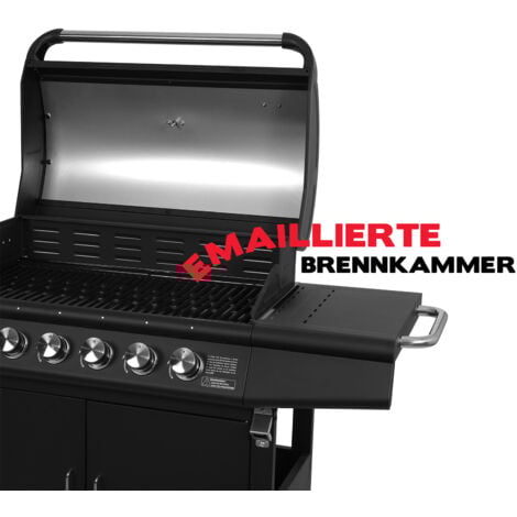 TAINO RED 6+1 Gasgrill BBQ GRILLWAGEN Edelstahl Brenner+ Seitenkocher Schwarz