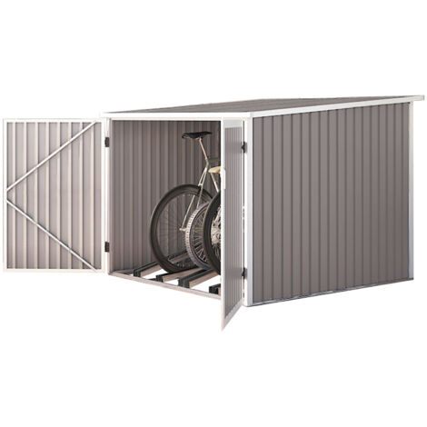 HATTORO Fahrradgarage Bicycle Fahrradhaus Fahrradbox Bike Box 5,6m³ Metall Hellgrau