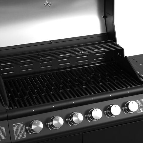 TAINO RED 6+1 Gasgrill mit Drehspieß BBQ GRILLWAGEN Edelstahl Brenner+ Seitenkocher schwarz