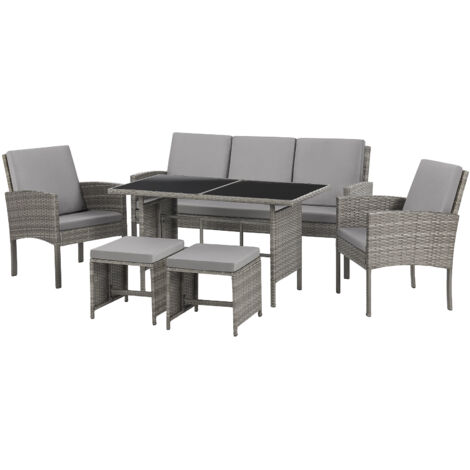 SVITA DENVER Polyrattan Gartenmöbel Set Essgruppe Lounge Esstisch Grau