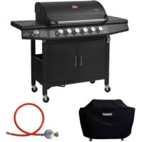 TAINO RED 6+1 Gasgrill mit Drehspieß BBQ GRILLWAGEN Edelstahl Brenner+ Seitenkocher schwarz
