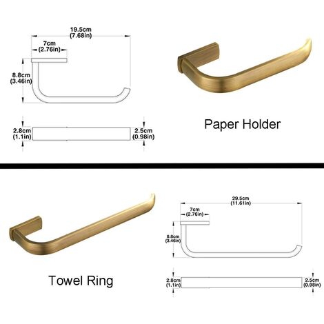 Piece Bathroom Accessory Set - Wall Mounted Brass Towel Ring and Toilet Paper Holder, Brushed Bronze