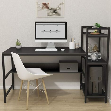 KEEPBUYING Computer Desk with 4 Tier Storage Shelves - 41.7'' Student Study Table with Bookshelf Modern Wood Des (Black)