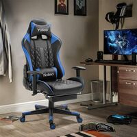 Gaming Chair Ergonomic Home Office Desk Chairs Adjustable with Lumbar Support and Headrest (Blue, with footrest)