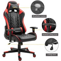 Gaming Chair Ergonomic Home Office Desk Chairs Adjustable High Back Swivel PU Leather Racing Chair with Lumbar Support and Headrest (Red, without footrest)