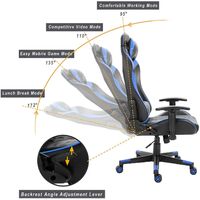 Gaming Chair Ergonomic Home Office Desk Chairs Adjustable High Back Swivel PU Leather Racing Chair with Lumbar Support and Headrest (Blue, without footrest)