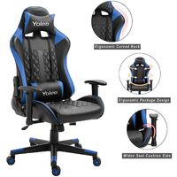Gaming Chair Ergonomic Home Office Desk Chairs Adjustable High Back Swivel PU Leather Racing Chair with Lumbar Support and Headrest (Blue, without footrest)