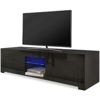LED TV Stand Unit for Living Room - High Gloss Entire Front - 130 cm - TV Table Bench Cabinet Cupboard - Black