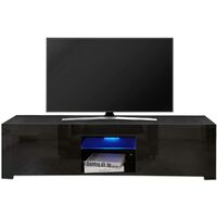 LED TV Stand Unit for Living Room - High Gloss Entire Front - 130 cm - TV Table Bench Cabinet Cupboard - Black - USB switch