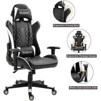 Gaming Chair Ergonomic Home Office Desk Chairs Adjustable High Back Swivel PU Leather Racing Chair with Lumbar Support and Headrest (White, without footrest)