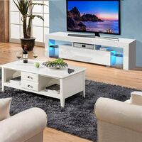LED TV Stand - High Gloss Entire Front TV Cabinet - 130cm TV Entertainment Unit Bench Cabinet Cupboard (White)