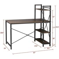 KEEPBUYING Steel Frame Wooden Home Office Table with 4 Tier DIY Storage Shelves - Computer PC